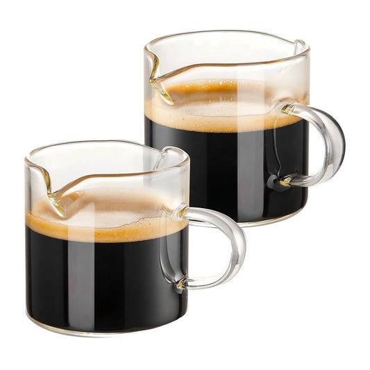 Espresso Cups Set of 2, 4 OZ Double Spouts Cups, Espresso Shot Glasses, Milk Cup with Handle, Clear Glass, V1189-LWWAL-20260325-01708
