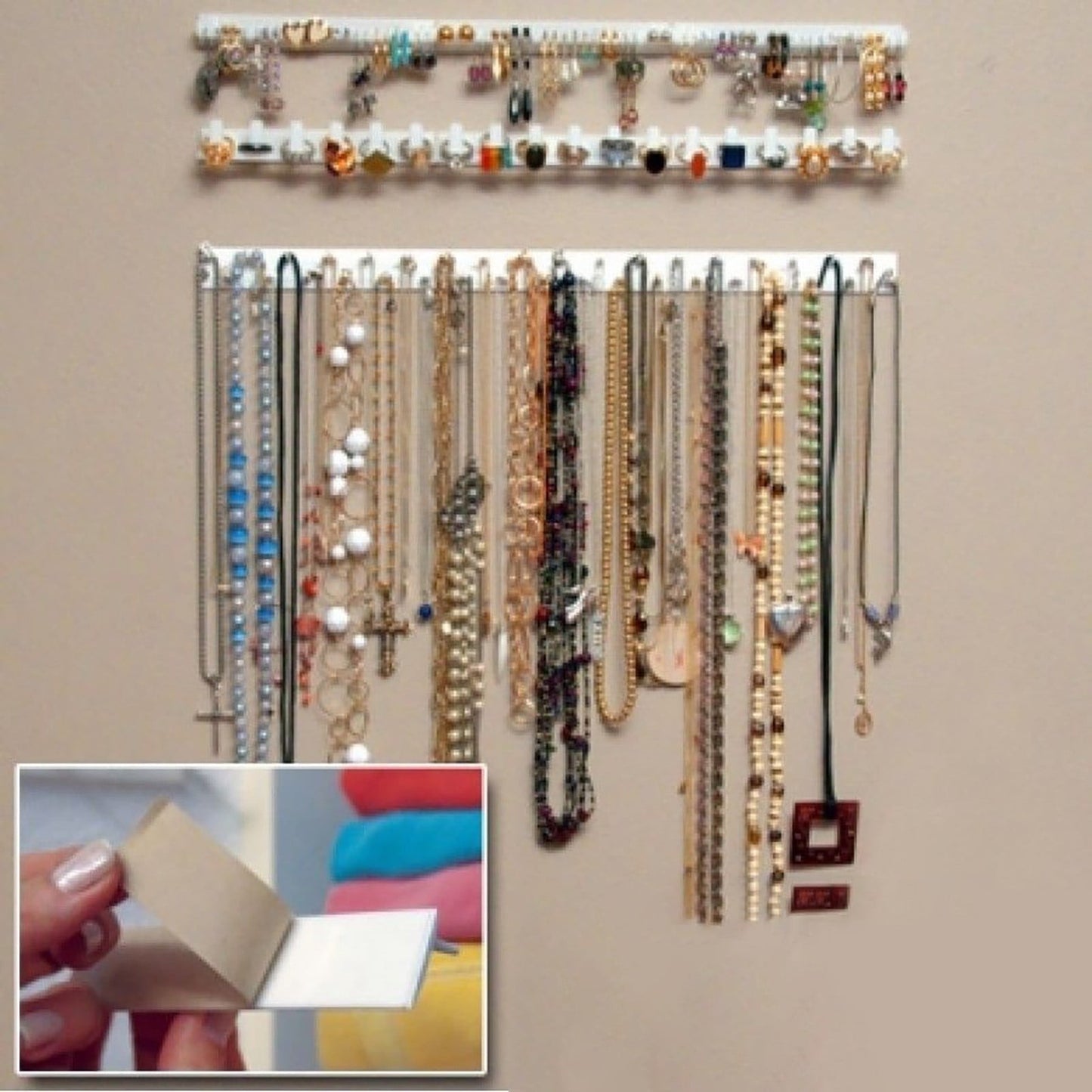 Adhesive Curtain Rod Hooks 9 in 1 Adhesive Paste Wall Hanging Storage Hooks Jewelry Display Organizer V1189-LWWAL-20260325-01858