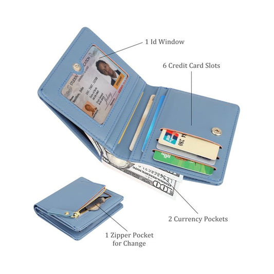 Leather Wallet for Women Small Leather Wallet Rfid Blocking Credit Card Holder Ladies Purse Zipper Pocket V1189-LWWAL-20260325-01892