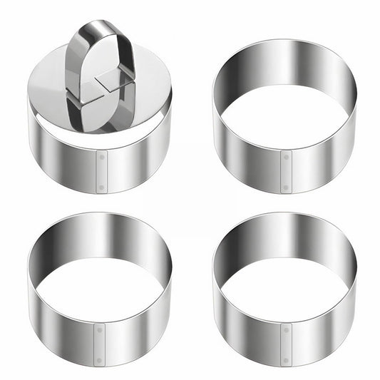 JWDX Cooking Utensils Clearance, 4 Pcs Round Ring for Cooking Stainless 3 Inch Food with 1 Pusher for Cake V1189-LWWAL-20260325-02054