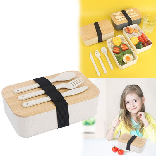 JWDX Tableware Clearance, Box Lunch Box Japanese 2 Layer Food Container with Cutlery Spoon and Fork Divided V1189-LWWAL-20260325-02070