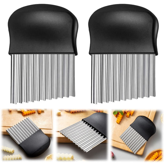 JWDX Crinkle Chopper, 2Pc Wavy Potato Soap Cutting Tool French Fry Slicer Stainless Steel Blade Wooden Handle V1189-LWWAL-20260325-02088