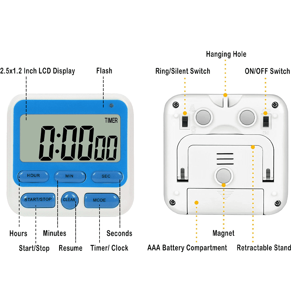 Digital Countdown Kitchen Timer -Count Up Down Magnetic Timer Clock for Cooking Baking Gym Students Blue V1189-LWWAL-20260325-02100