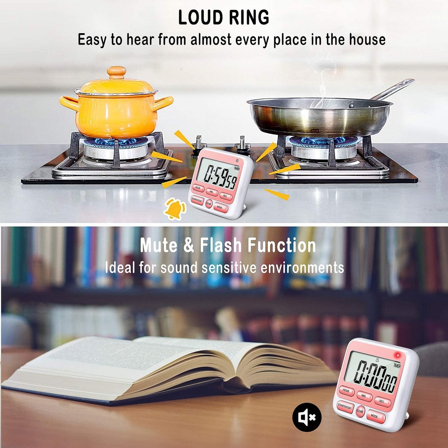 Digital Countdown Kitchen Timer -Count Up Down Magnetic Timer Clock for Cooking Baking Gym Students Pink V1189-LWWAL-20260325-02102