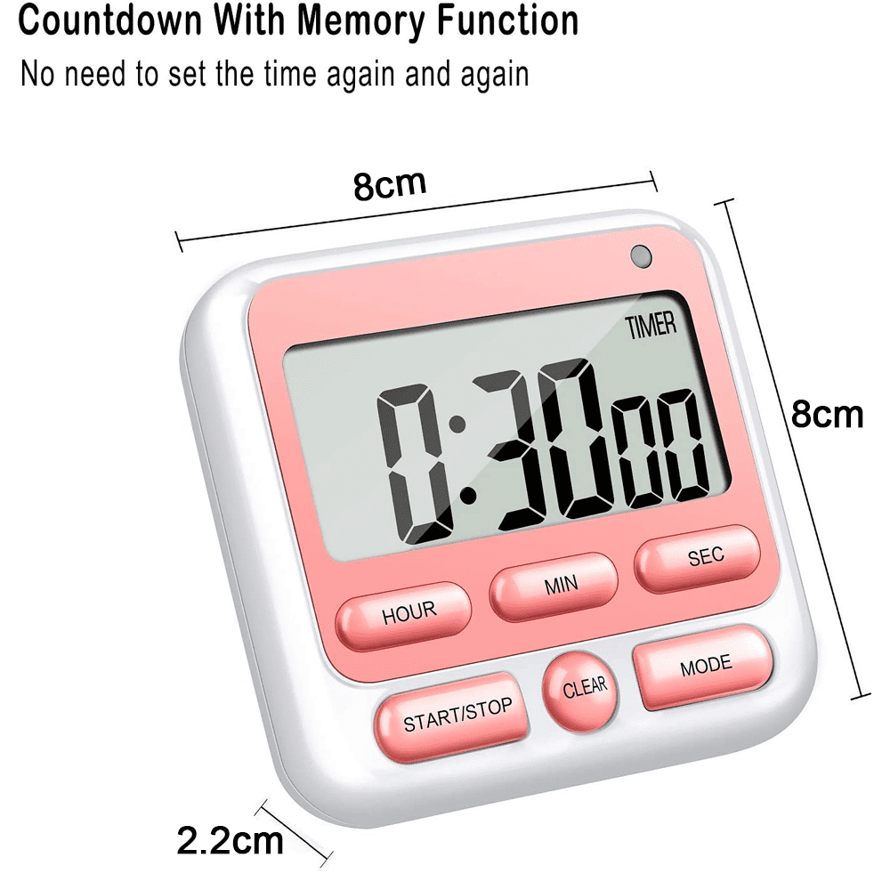 Digital Countdown Kitchen Timer -Count Up Down Magnetic Timer Clock for Cooking Baking Gym Students Pink V1189-LWWAL-20260325-02102