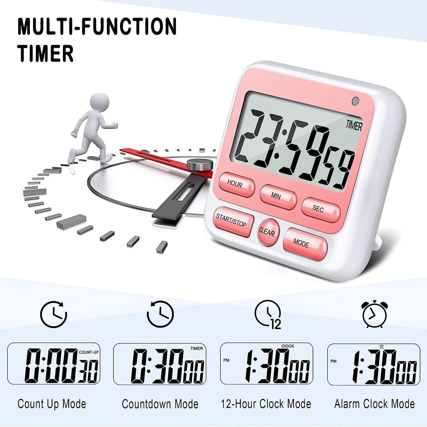 Digital Countdown Kitchen Timer -Count Up Down Magnetic Timer Clock for Cooking Baking Gym Students Pink V1189-LWWAL-20260325-02102