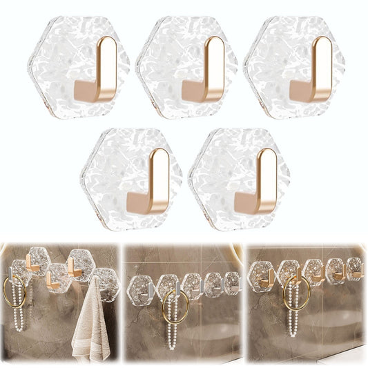 JWDX, Wall Mount Hooks Hexagon Adhesive Hooks with Water Design No Drill Wall Hanging Storage Rack Damage V1189-LWWAL-20260325-02135