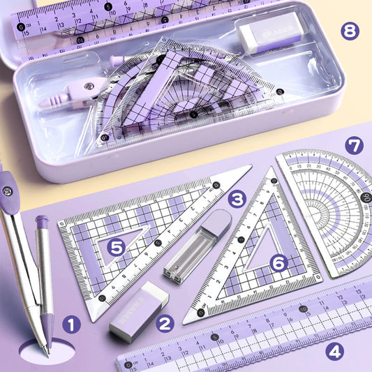 Grrvtrz Ruler,Avoid Myopia Math Geometry Kit 8 Piece Supplies Set with Shatterproof Storage Box Including V1189-LWWAL-20260325-02271
