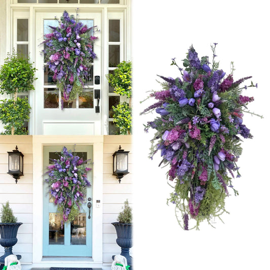 LGCASL Spring Summer Front Door Teardrop Wreath Artificial Floral Wreath for Home Decor Spring Floral Door V1189-LWWAL-20260325-02352