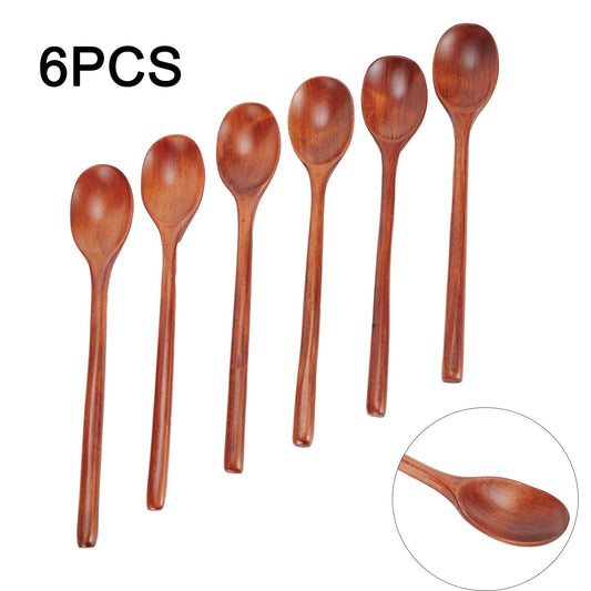 Gerich Long Wooden Spoon,6 Pieces 9 inch Korean Style Spoon,Kitchen Long Handle Mixing Spoon,Natural Wood V1189-LWWAL-20260325-02515