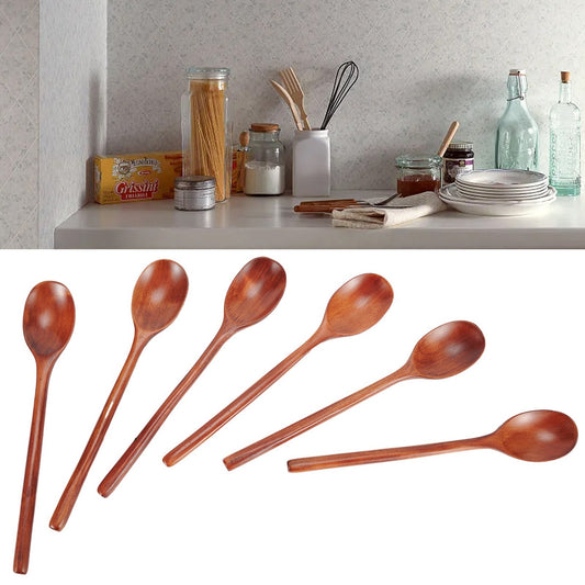Gerich Long Wooden Spoon,6 Pieces 9 inch Korean Style Spoon,Kitchen Long Handle Mixing Spoon,Natural Wood V1189-LWWAL-20260325-02515