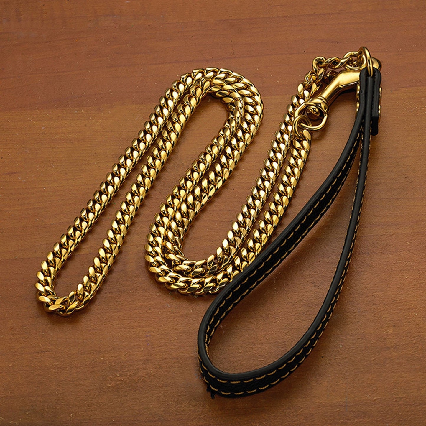 LGCASL Traction Leash Leather Strong Metal Stainless Pet Chain for Dog Black V1189-LWWAL-20260325-02687
