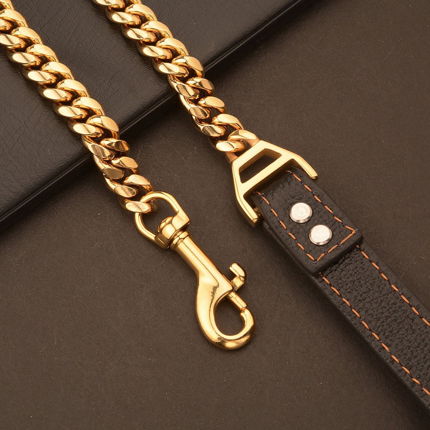 LGCASL Traction Leash Leather Strong Metal Stainless Pet Chain for Dog Black V1189-LWWAL-20260325-02687
