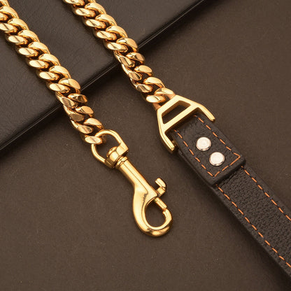 LGCASL Traction Leash Leather Strong Metal Stainless Pet Chain for Dog Black V1189-LWWAL-20260325-02687