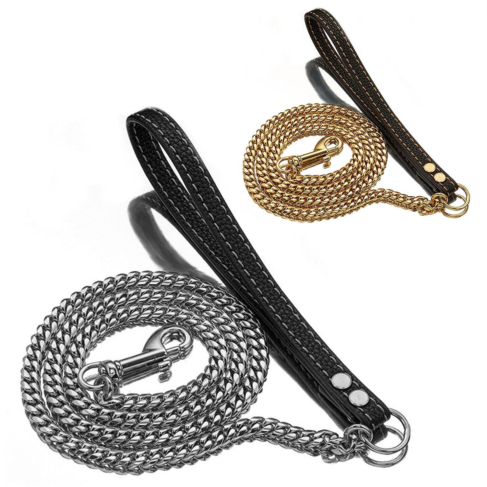 LGCASL Traction Leash Leather Strong Metal Stainless Pet Chain for Dog Black V1189-LWWAL-20260325-02687