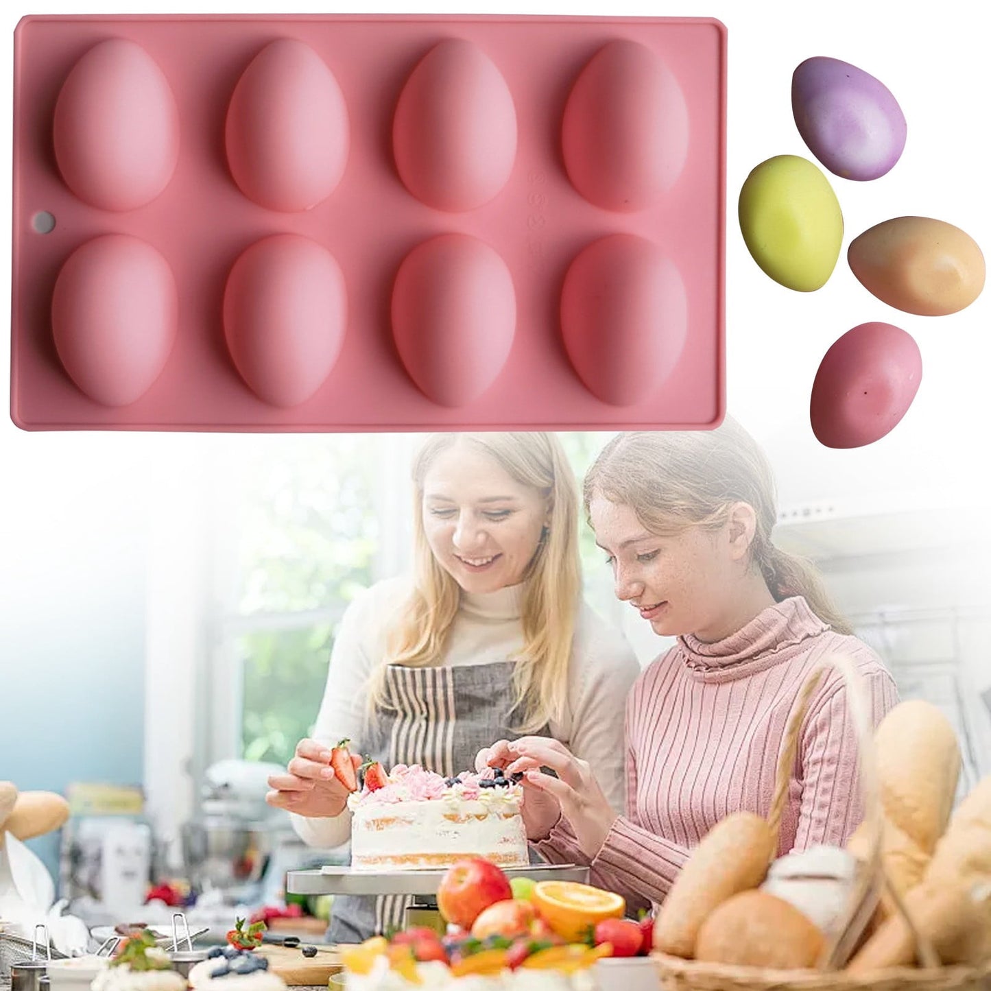 LGCASL Silicone Egg Shaped Molds, Egg Shaped Silicone Molds for Baking Easter Egg Shaped Silicone Baking V1189-LWWAL-20260325-02741