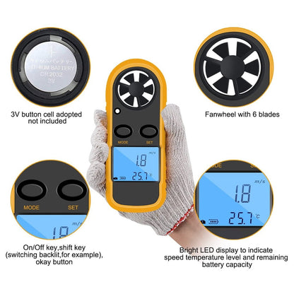 GM816 Digital Anemometer Wind-Speed Gauge Meter LCD Handheld Airflow Windmeter Thermometer V1189-LWWAL-20260325-02780