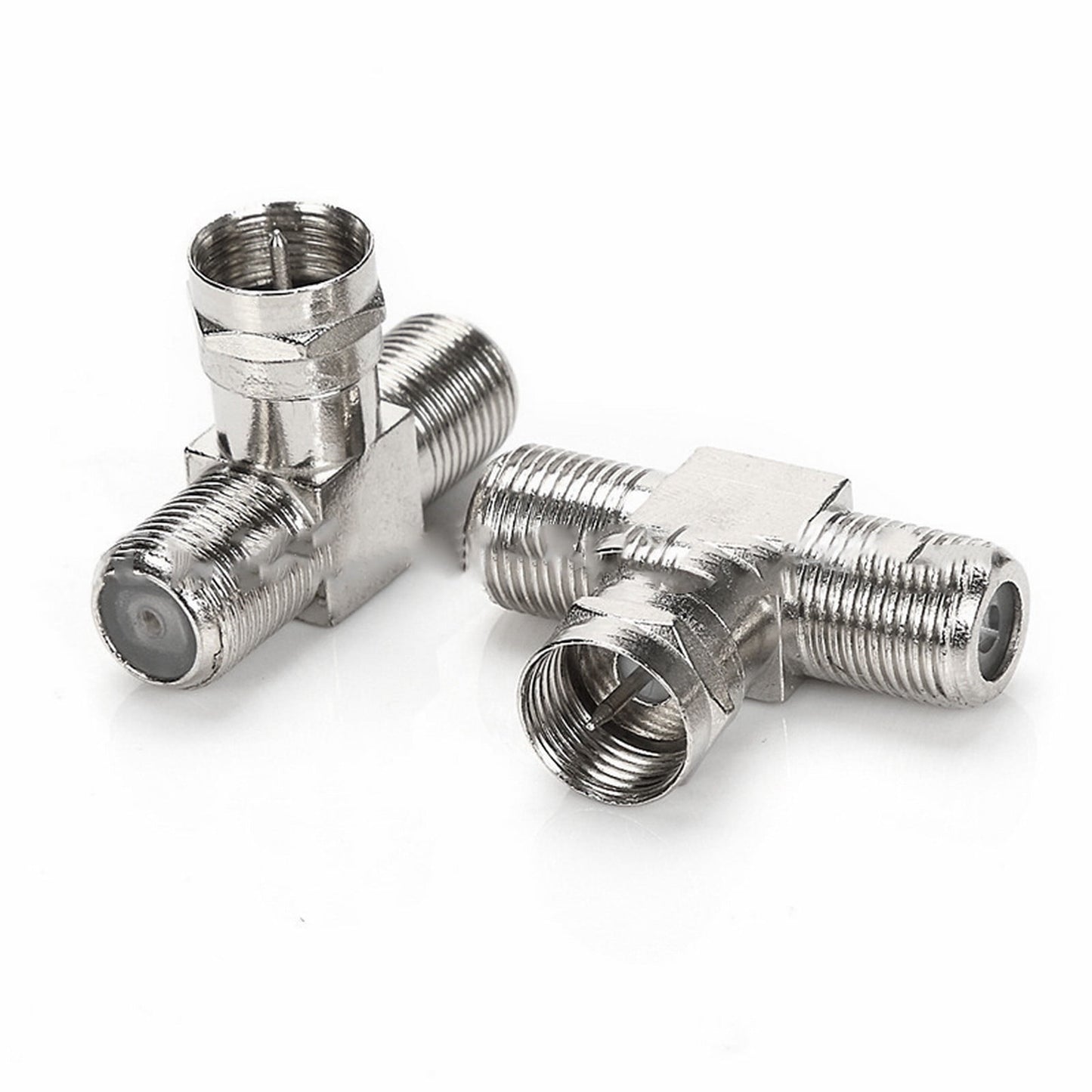 Cable Tv Connector F Tee Head One Two Female Inch Cable Is Connected To The Connector Silver V1189-LWWAL-20260325-02804
