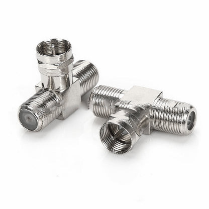 Cable Tv Connector F Tee Head One Two Female Inch Cable Is Connected To The Connector Silver V1189-LWWAL-20260325-02804