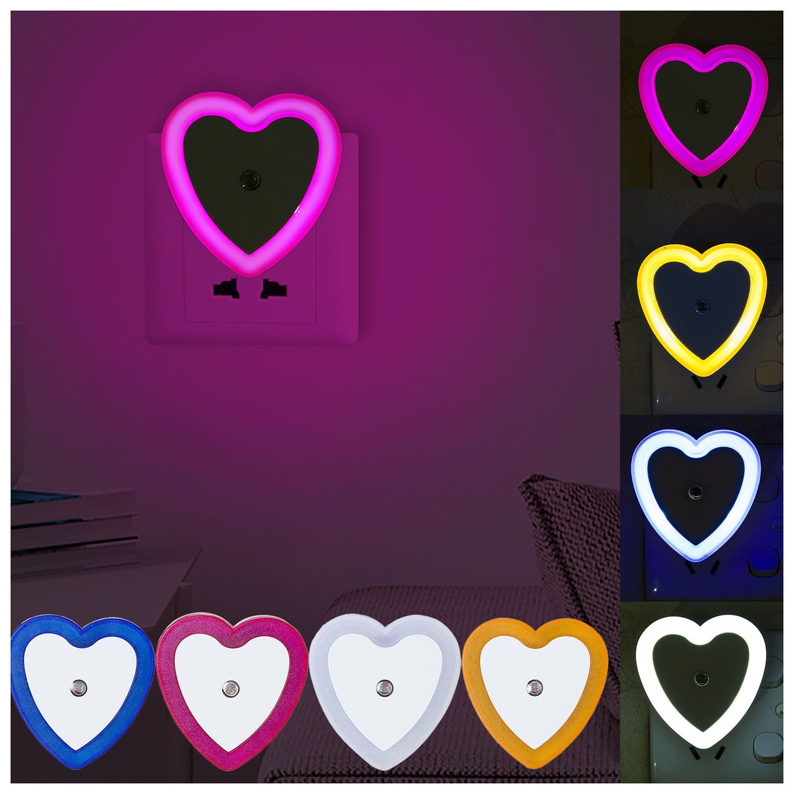 Eguiwyn Night light Heart Shape Plug-in Intelligent Light Sensor Control LED Night Light Lamp For Bedroom V1189-LWWAL-20260325-02809