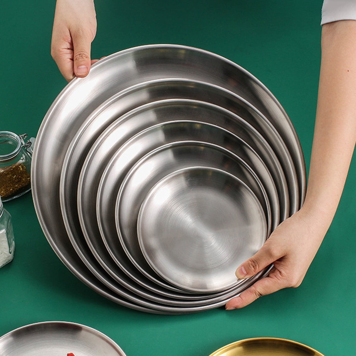 JWDX Kitchen, Kitchen Tools Clearance, Pizza Pan Set Chef Stainless Steel Round Baking Pizza Pans Pizza Tray V1189-LWWAL-20260325-02832