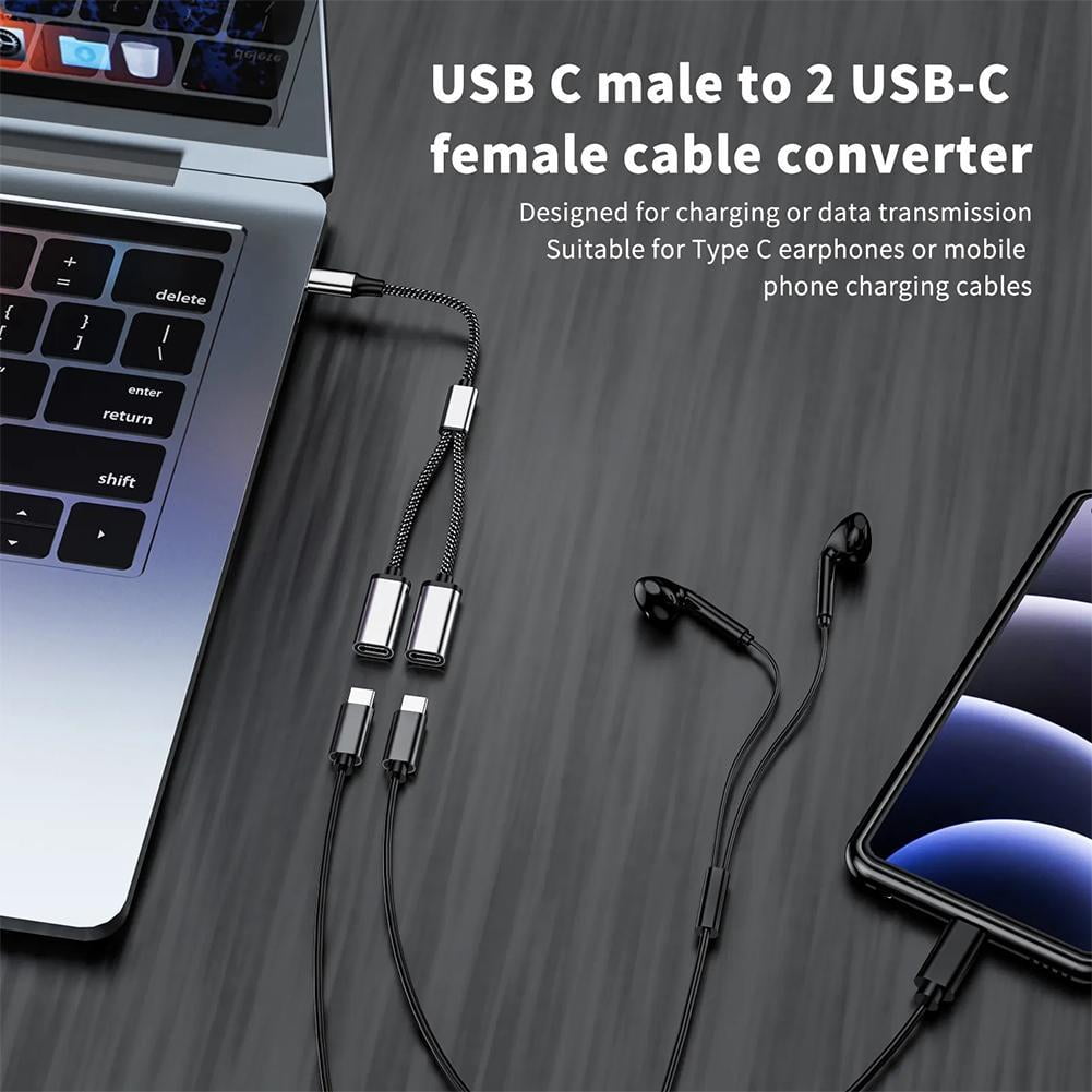 USB C Splitter, USB C to USB C Female Adapter, 2/3 Ports 1 to 2 V1189-LWWAL-20260325-02835