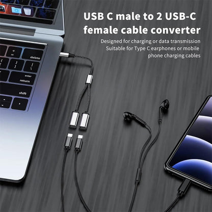 USB C Splitter, USB C to USB C Female Adapter, 2/3 Ports 1 to 2 V1189-LWWAL-20260325-02835