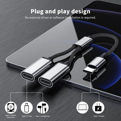 USB C Splitter, USB C to USB C Female Adapter, 2/3 Ports 1 to 3 V1189-LWWAL-20260325-02836