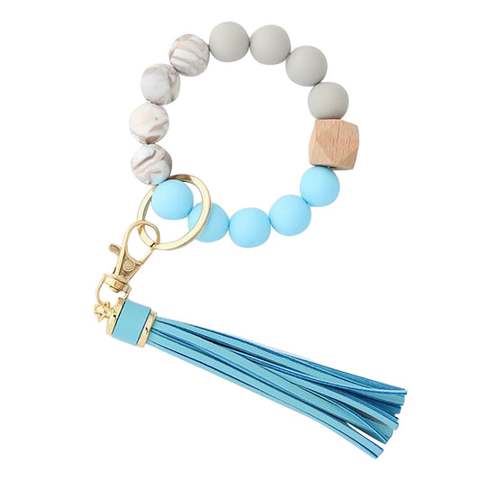 Clearance! JWDX Hanging Ornament Clearance Silicone Key Ring Bracelet, Women Beaded Bangle Keychain Wristlet V1189-LWWAL-20260325-02874