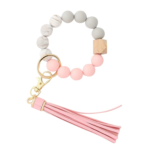 Clearance! JWDX Hanging Ornament Clearance Silicone Key Ring Bracelet, Women Beaded Bangle Keychain Wristlet V1189-LWWAL-20260325-02875