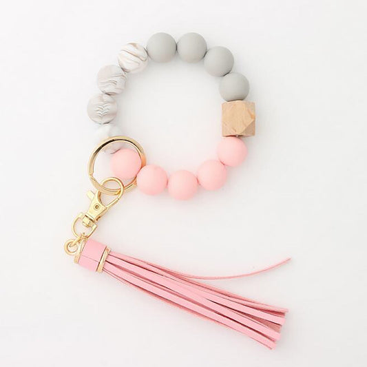 Clearance! JWDX Hanging Ornament Clearance Silicone Key Ring Bracelet, Women Beaded Bangle Keychain Wristlet V1189-LWWAL-20260325-02875