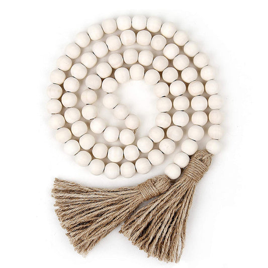 Clearance! JWDX Twine Beaded, Desktop Ornament Promotion, 58In Wood Bead Garland with Tassels Farmhouse Beads V1189-LWWAL-20260325-02894