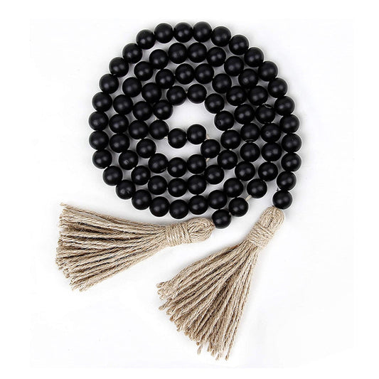 Clearance! JWDX Twine Beaded, Desktop Ornament Promotion, 58In Wood Bead Garland with Tassels Farmhouse Beads V1189-LWWAL-20260325-02895