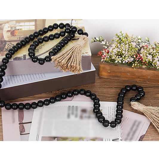 Clearance! JWDX Twine Beaded, Desktop Ornament Promotion, 58In Wood Bead Garland with Tassels Farmhouse Beads V1189-LWWAL-20260325-02895