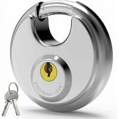 Padlock with Key for Outdoor Use, [Waterproof] [Cut Protection] 70mm Weatherproof Stainless Steel Disc Lock V1189-LWWAL-20260325-02931