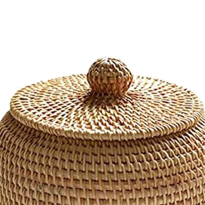 Round Rattan Box with Lid, Hand Woven Storage Box, Multifunctional Desktop Tray Storage Basket Decoration for V1189-LWWAL-20260325-02938
