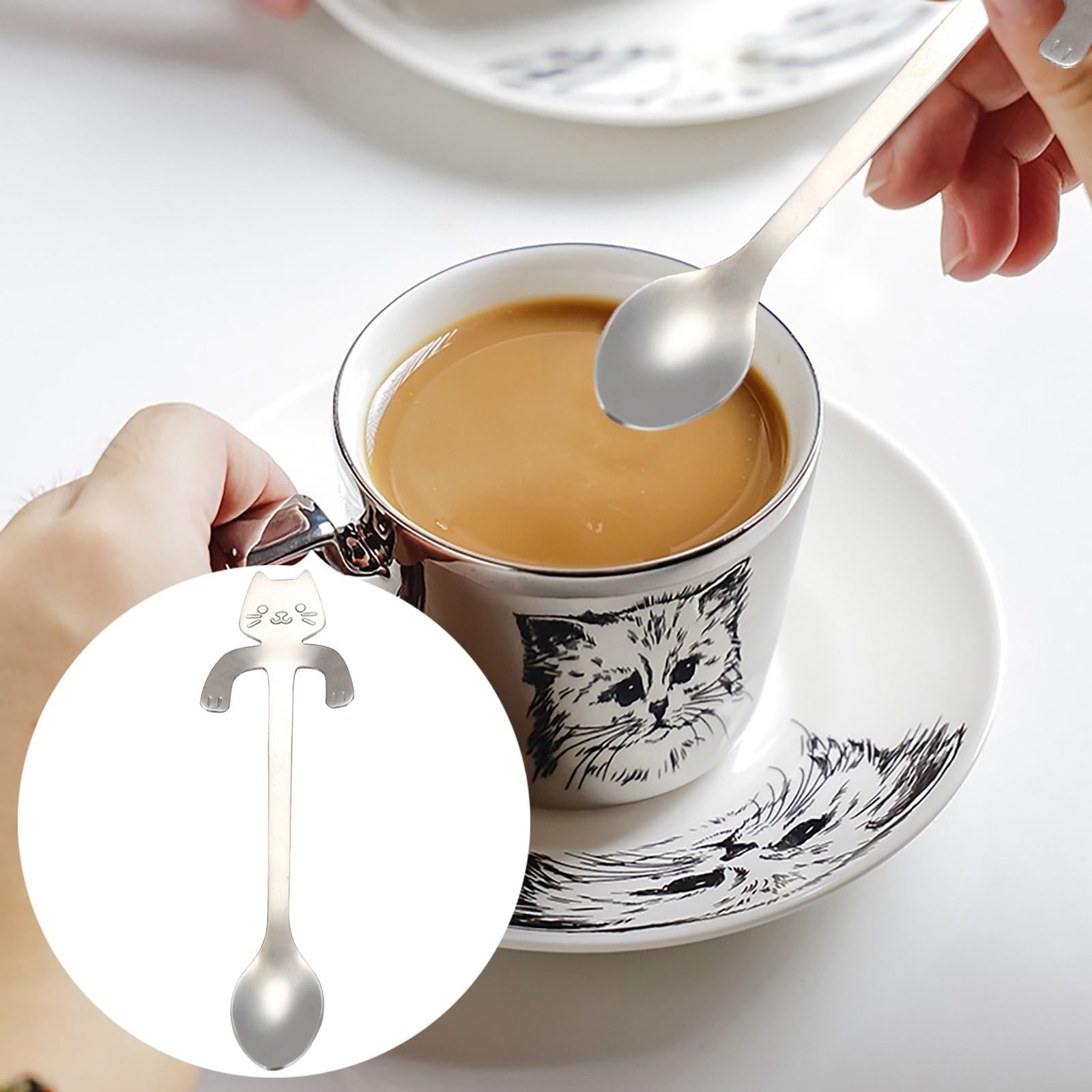 JWDX Tableware Clearance! Cat Spoon Short Handle Spoons Flatware Coffee Drinking Tools Kitchen Gadge, V1189-LWWAL-20260325-03022
