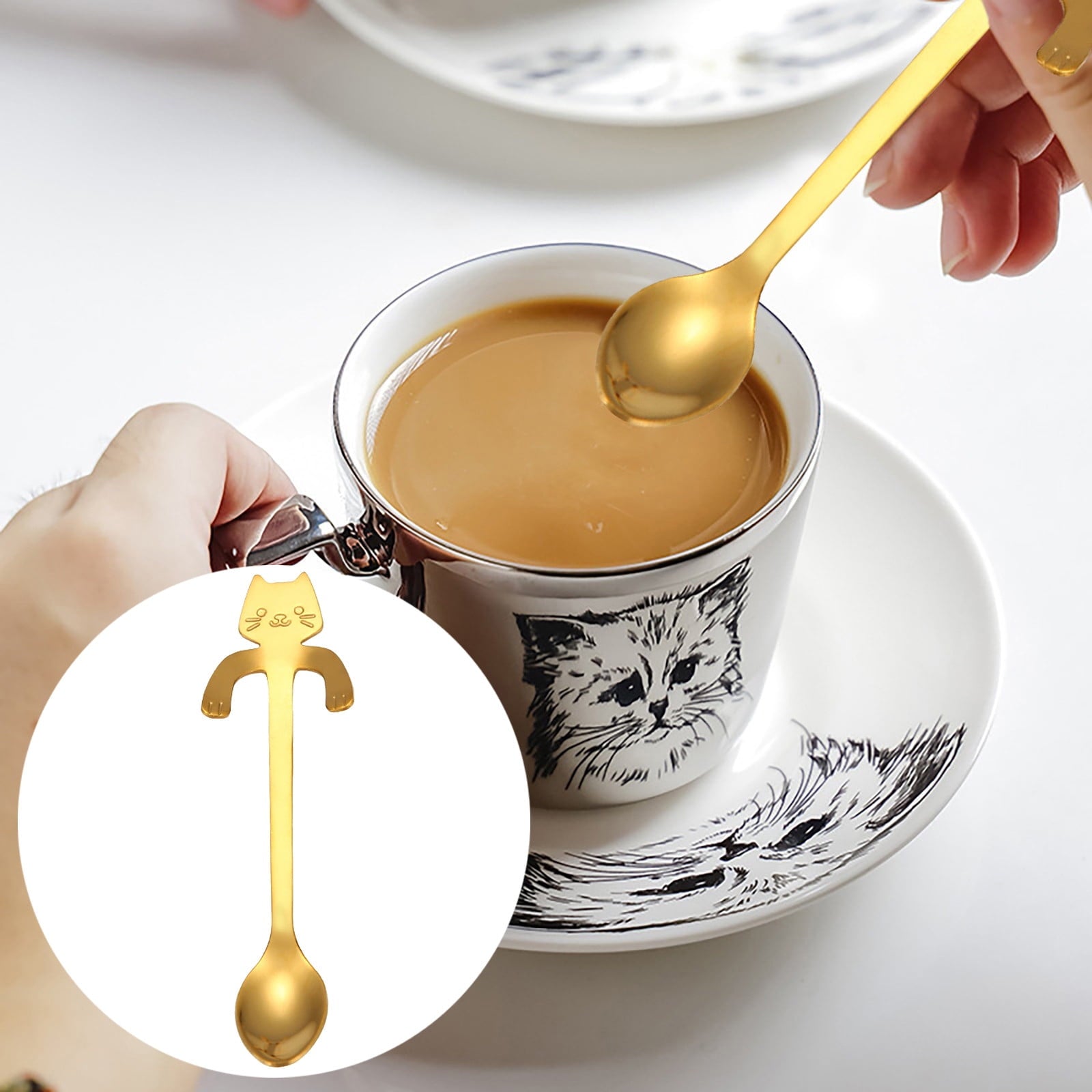 JWDX Tableware Clearance! Cat Spoon Short Handle Spoons Flatware Coffee Drinking Tools Kitchen Gadge, V1189-LWWAL-20260325-03023