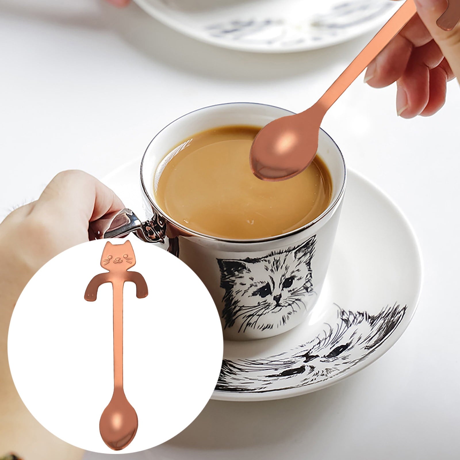 JWDX Tableware Clearance! Cat Spoon Short Handle Spoons Flatware Coffee Drinking Tools Kitchen Gadge, V1189-LWWAL-20260325-03024