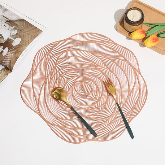JWDX Placemat Clearance! Rose Vinyl Placemat Hollow Round Plastic Pvc Pressed Golden Dinning Table Mat Rose V1189-LWWAL-20260325-03079