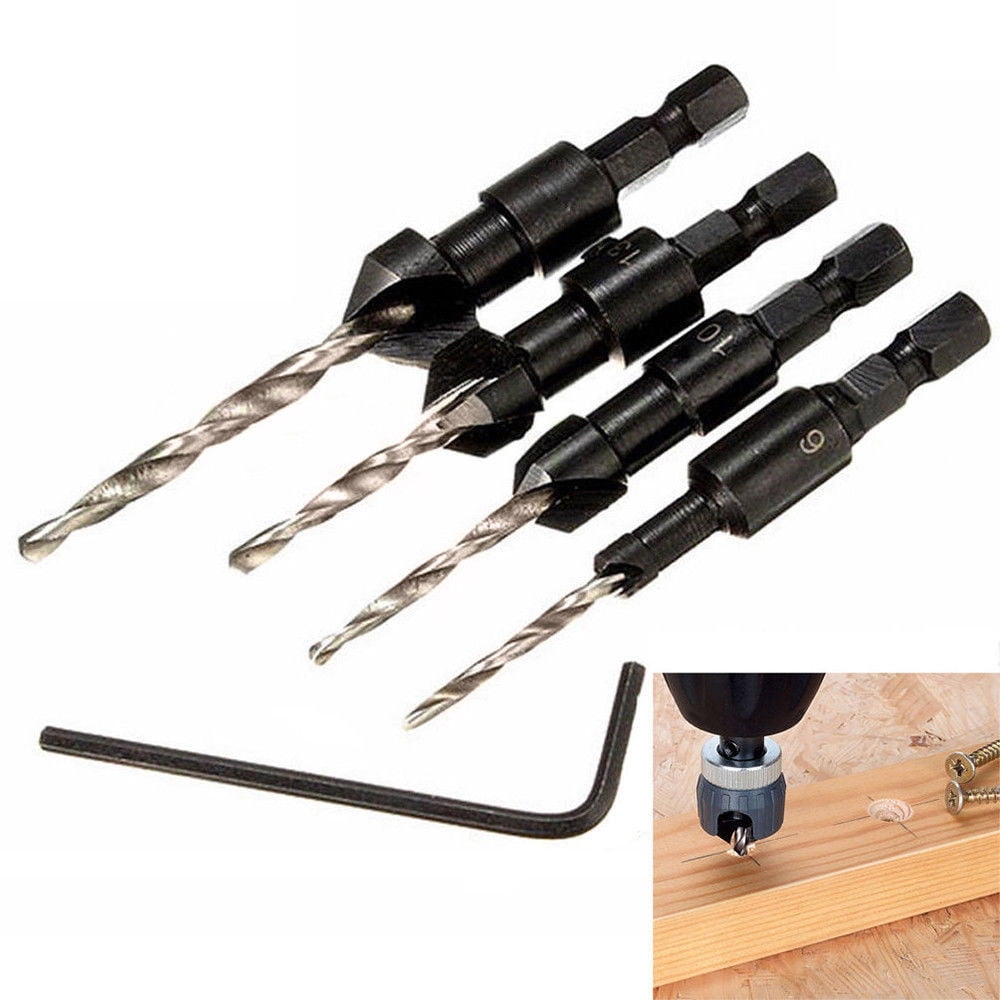 JWDX Drill Bit Clearance! 1/4" Quick Change Hex Shank Countersunk Drill Bit with Wrench 4 Pieces, Shank 1/4 V1189-LWWAL-20260325-03111
