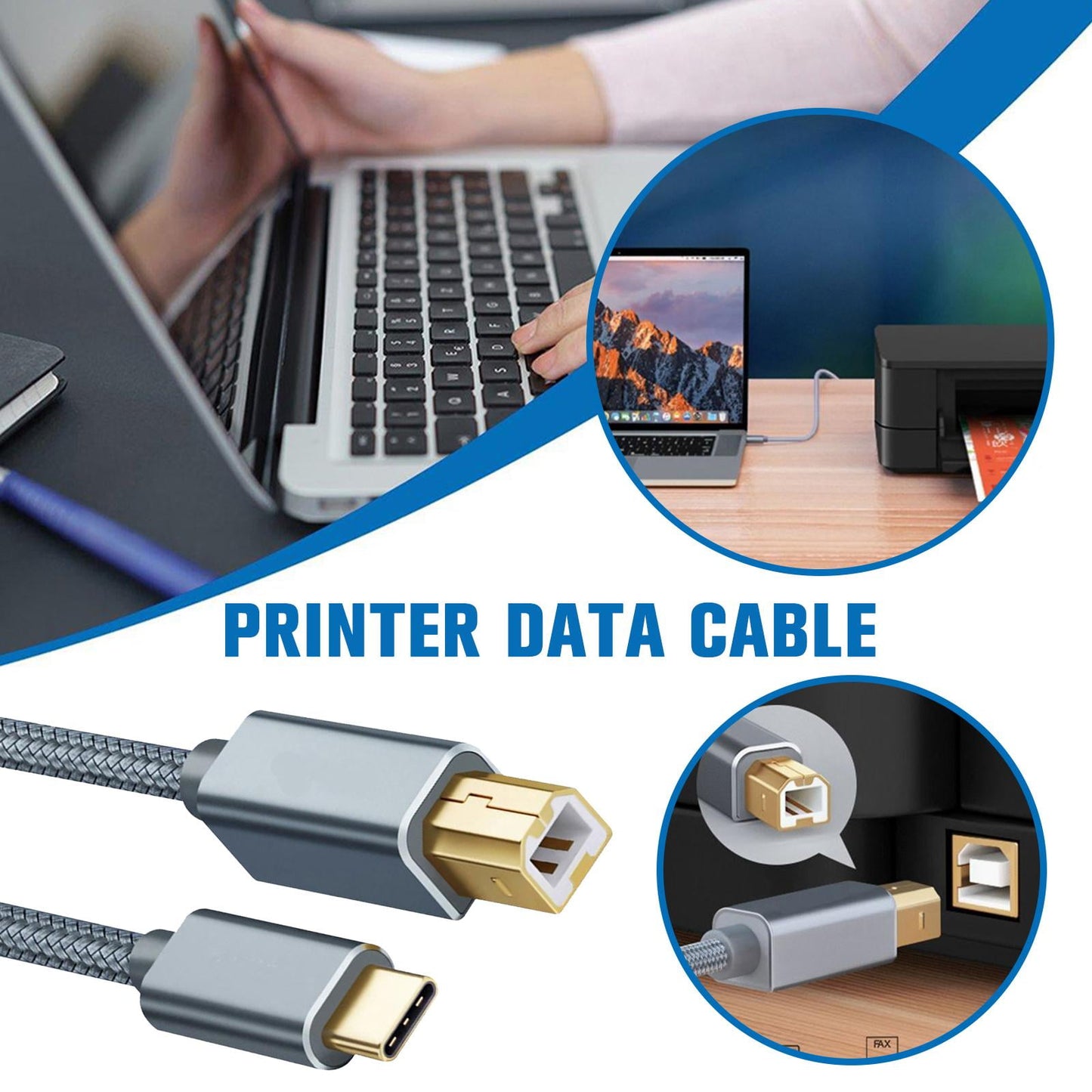 Wmool USB Type-C to USB B 2.0 Printer Cable Scanner Laptop; Gray V1189-LWWAL-20260325-03167