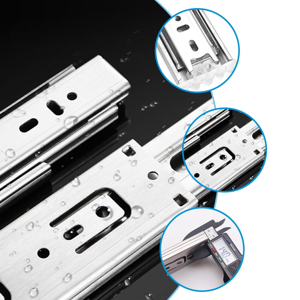 Ortofally 2pcs Three-Section Drawer Slides Stainless Steel Full Extension Ball Bearing 25X4.31CM Silver V1189-LWWAL-20260327-03297