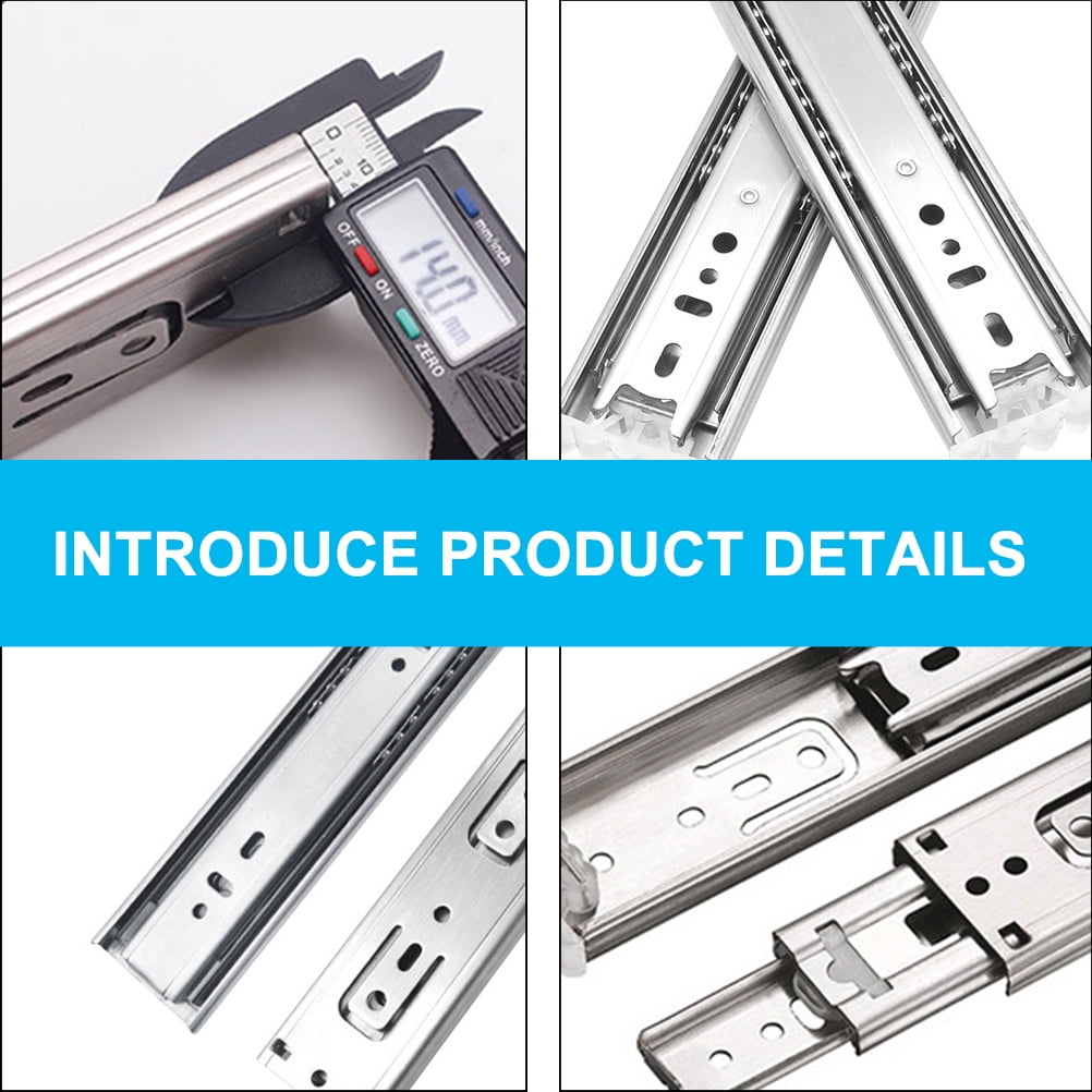 Ortofally 2pcs Three-Section Drawer Slides Stainless Steel Full Extension Ball Bearing 25X4.31CM Silver V1189-LWWAL-20260327-03297