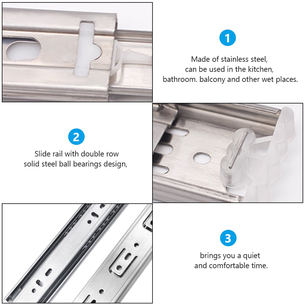 Ortofally 2pcs Three-Section Drawer Slides Stainless Steel Full Extension Ball Bearing 25X4.31CM Silver V1189-LWWAL-20260327-03297