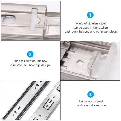 Ortofally 2pcs Three-Section Drawer Slides Stainless Steel Full Extension Ball Bearing 25X4.31CM Silver V1189-LWWAL-20260327-03297