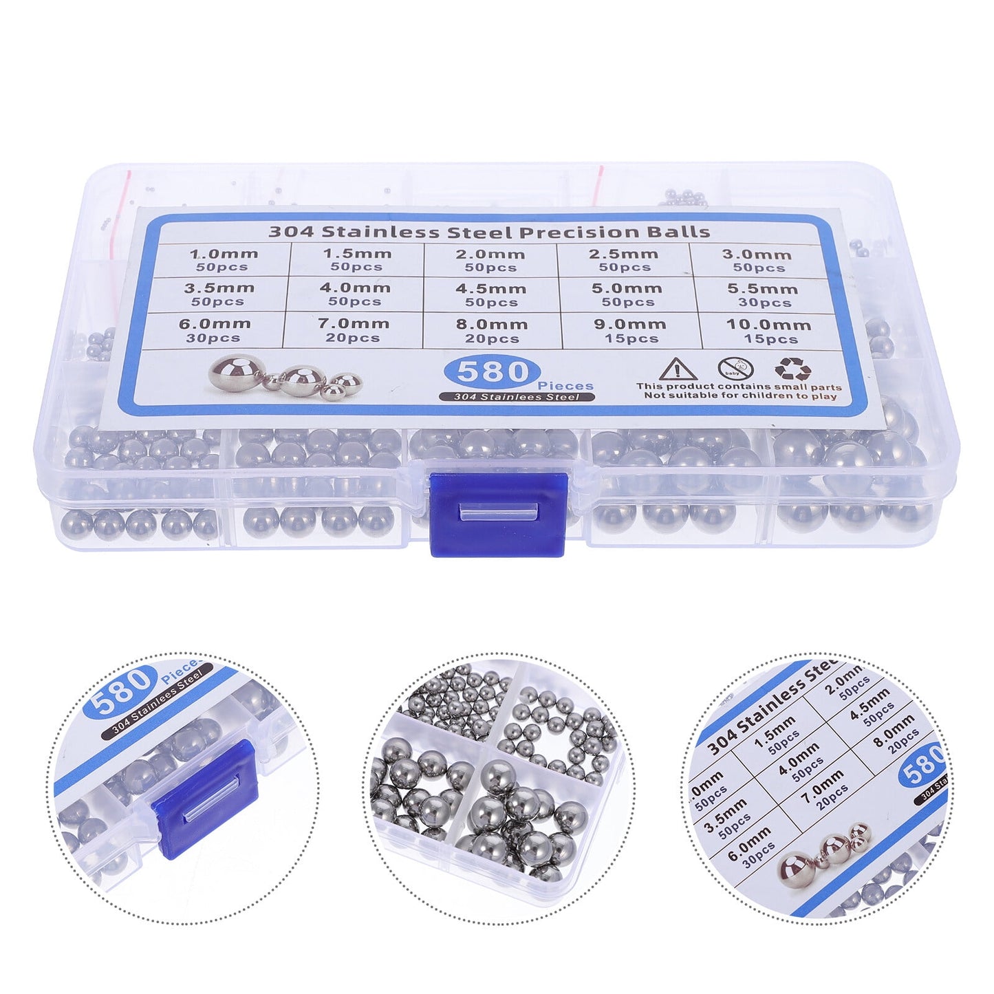 SWETRACE Bearing Steel Ball Assortment 580Pcs Round Easy Installation Mechanical Components 1X1X1CM Silver V1189-LWWAL-20260327-03347