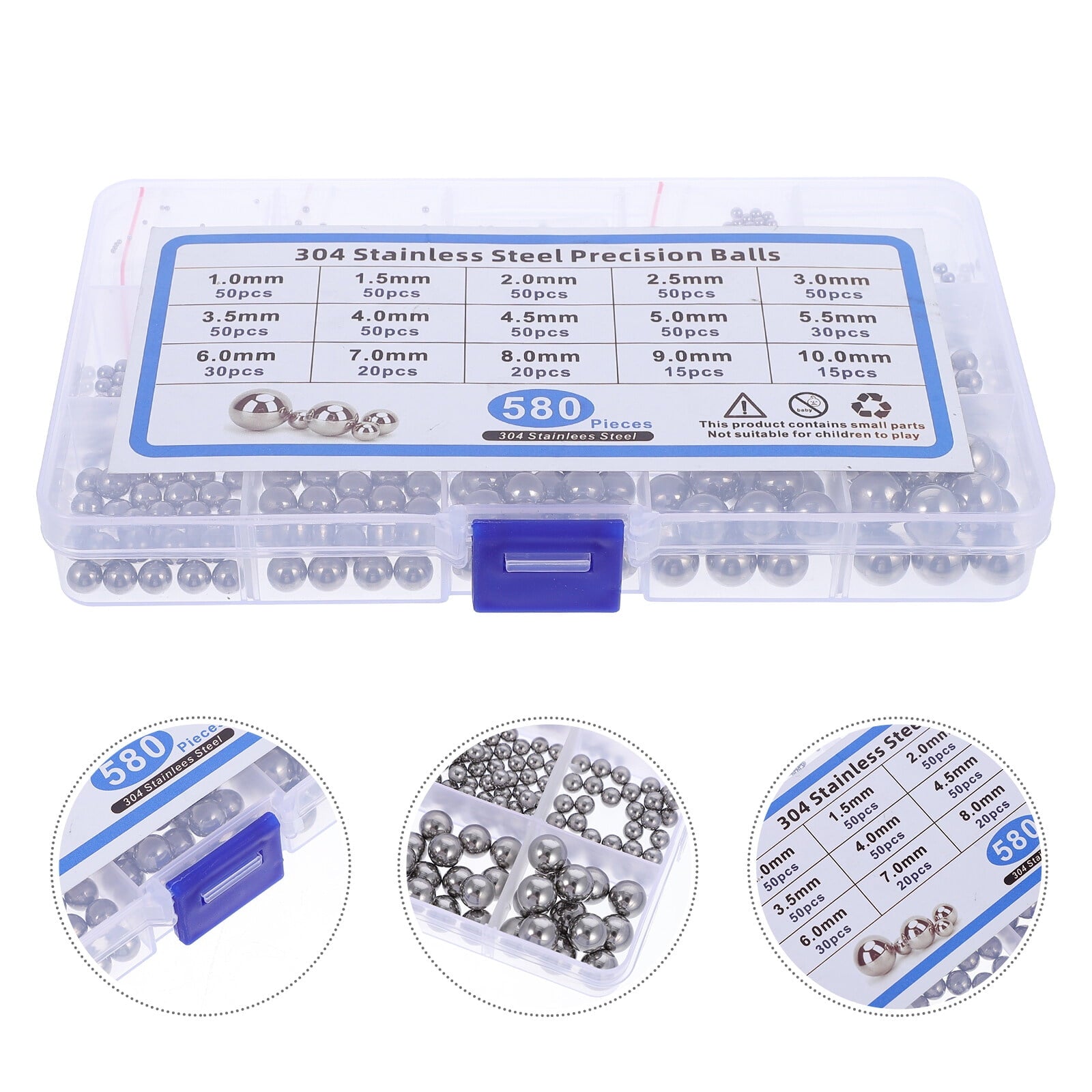 SWETRACE Bearing Steel Ball Assortment 580Pcs Round Easy Installation Mechanical Components 1X1X1CM Silver V1189-LWWAL-20260327-03347