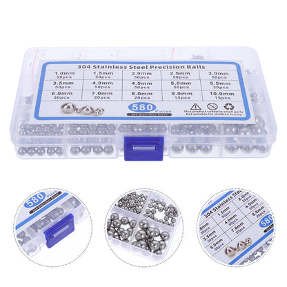 SWETRACE Bearing Steel Ball Assortment 580Pcs Round Easy Installation Mechanical Components 1X1X1CM Silver V1189-LWWAL-20260327-03347