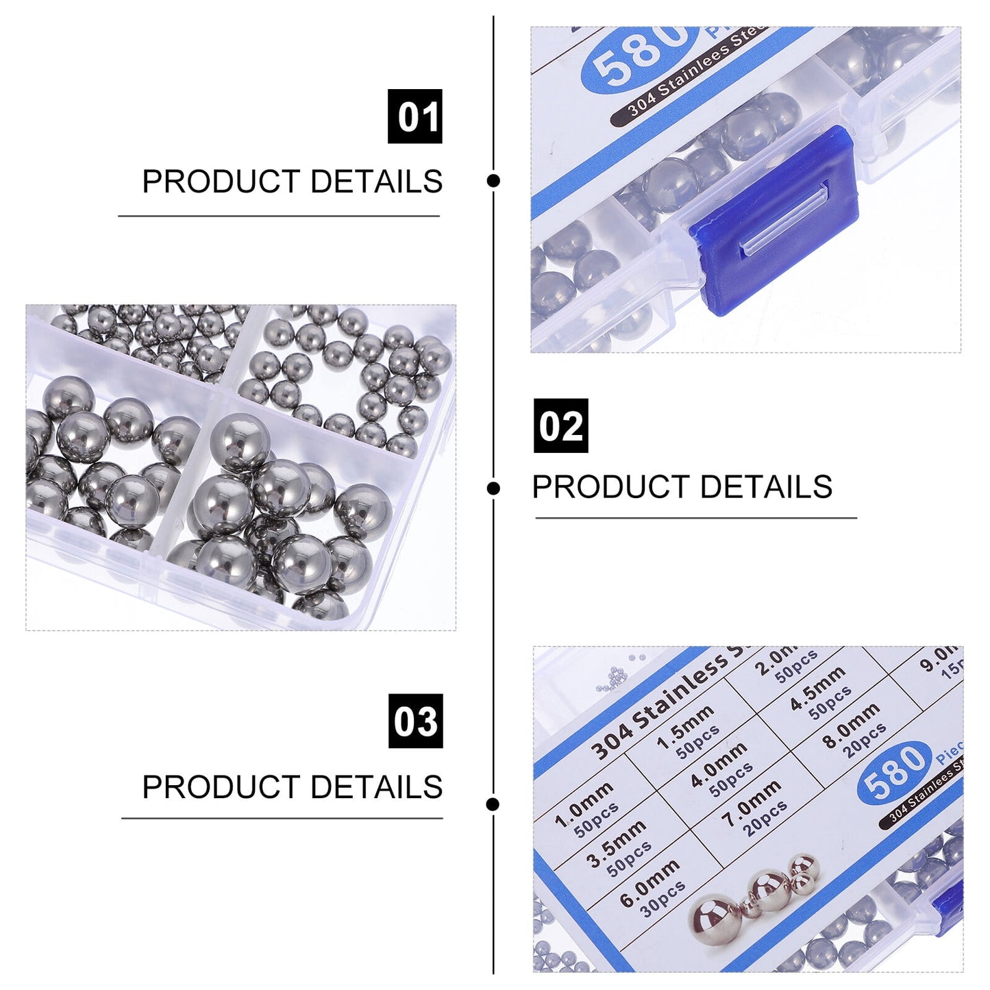 SWETRACE Bearing Steel Ball Assortment 580Pcs Round Easy Installation Mechanical Components 1X1X1CM Silver V1189-LWWAL-20260327-03347